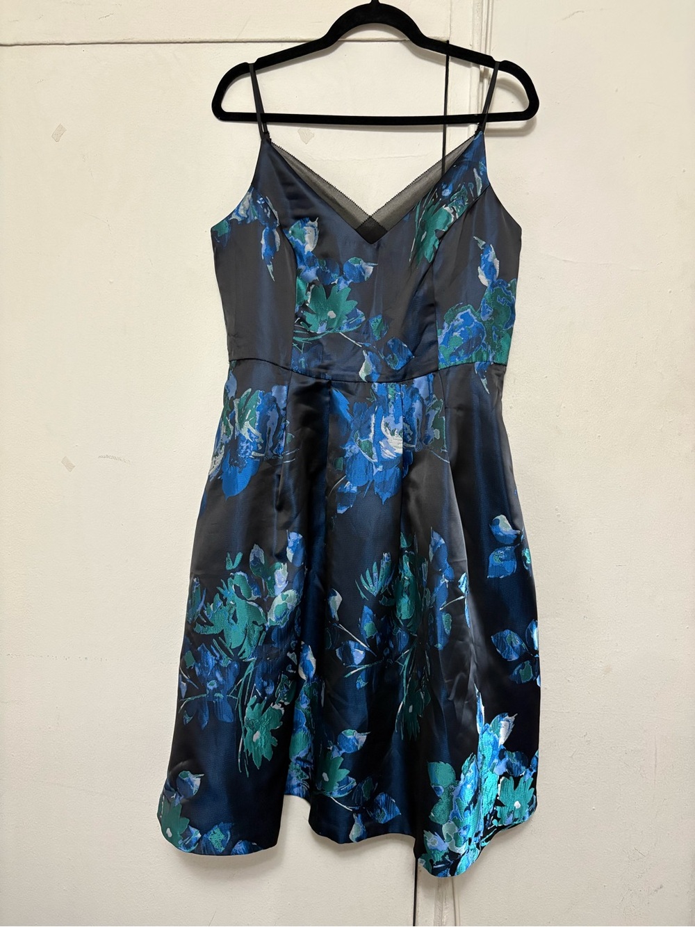 White House Black Market Black Satin Floral Mini Dress - Blue/Green